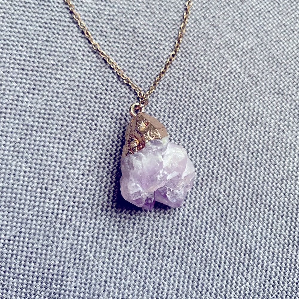 Long Purple Crystal Necklace with Gold Detail